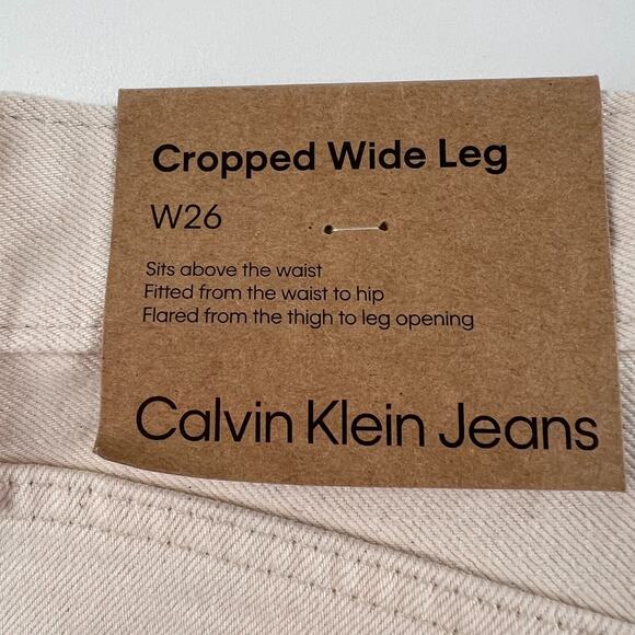 Calvin Klein Women Cropped Wide Leg Zip Fly Mid Rise Jeans Beige Size 26 - Picture 13 of 16
